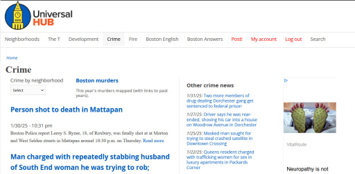 Universal Hub crime-page screenshot