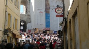 Getting crowded in front of the Arles arena