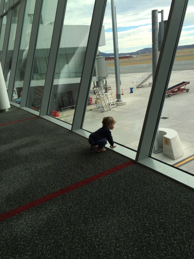 Grandson, Will, looking out for planes.