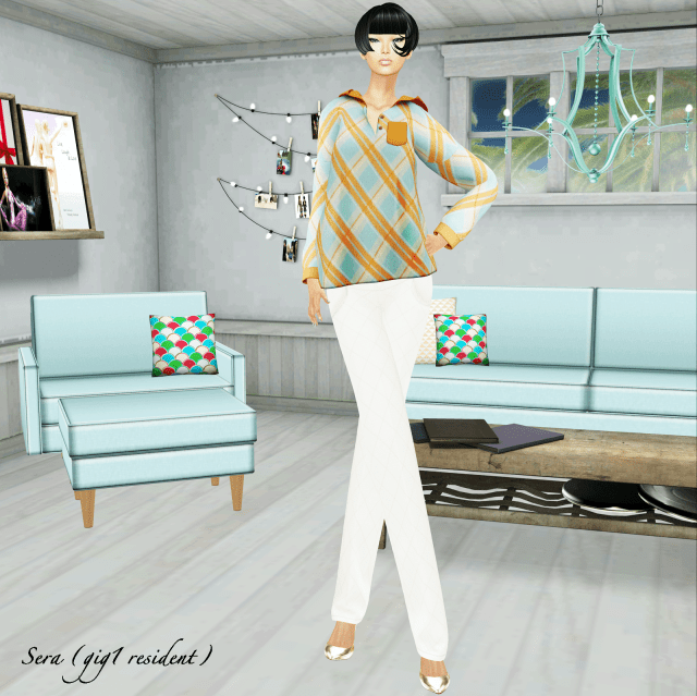 C'est La Vie "Hooded Plaid Shirt" in sky sweater_002a