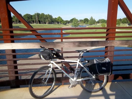 The ponds at Huffhines Park along my bike commute route. This is my old, long gone, Yokota mountain bike converted into a commuter.