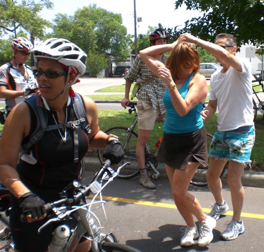 The best thing about a bicycle second line is that when the parade pauses to let the slower riders catch up - you can dance in the streets. New Orleans, Louisiana