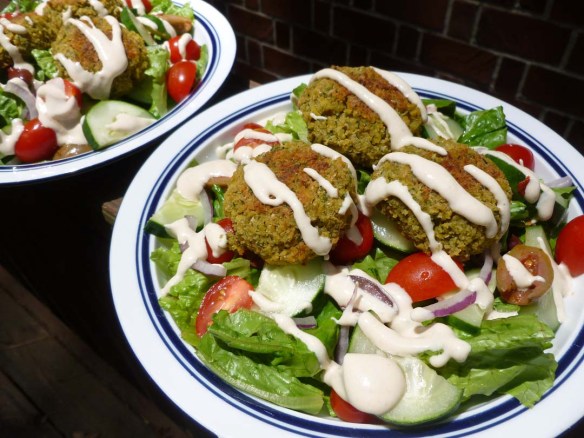 Drizzled and ready to eat with the tahini dressing!