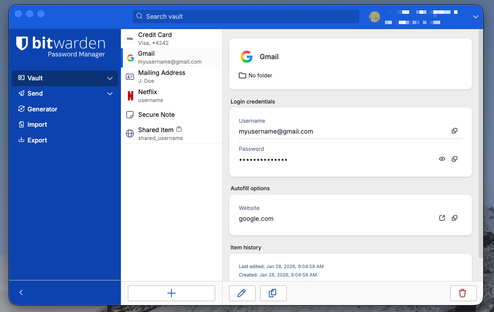 Password Manager on desktop