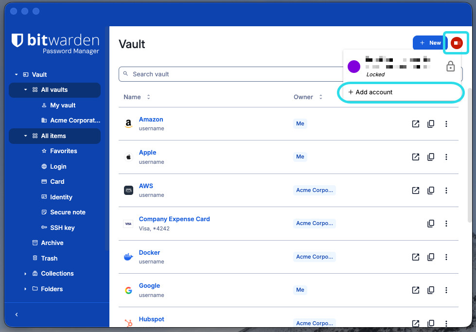 Switch accounts on desktop