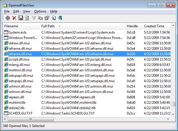 OpenedFilesView in Windows 7/x64 OpenedFilesView in Windows 7/x64