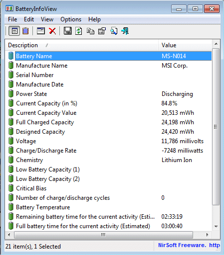 Battery Information View Battery Information View