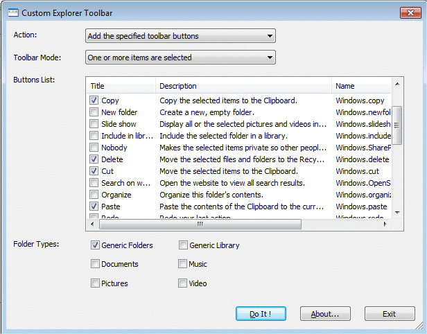 CustomExplorerToolbar Window CustomExplorerToolbar Window