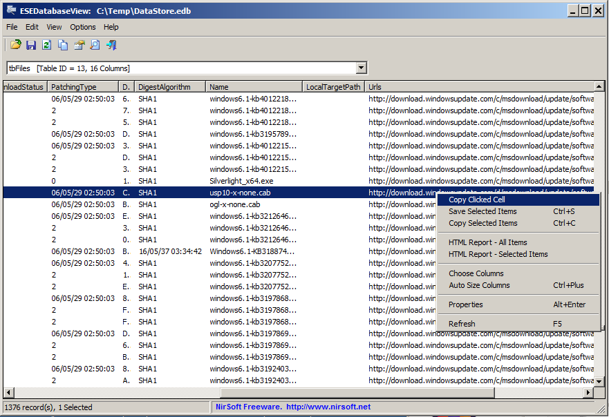 Copy Clicked Cell Option in ESEDatabaseView