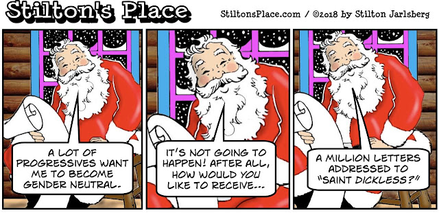 stilton’s place, stilton, political, humor, conservative, cartoons, jokes, hope n’ change, christmas, gender neutral, santa, female