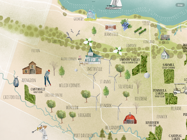 "Hand-illustrated map of Niagara golf courses, showcasing top greens like Whirlpool Golf Course and Legends on the Niagara, perfect for golf enthusiasts and travelers "Hand-illustrated map of Niagara golf courses, showcasing top greens like Whirlpool Golf Course and Legends on the Niagara, perfect for golf enthusiasts and travelers