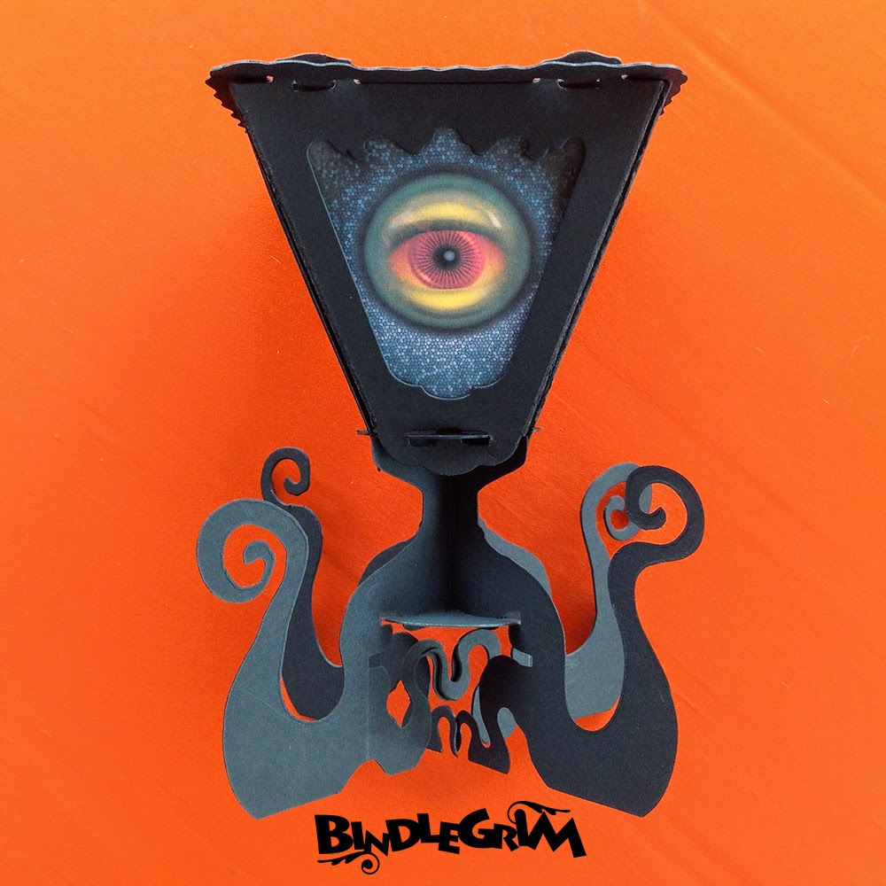 Cephalopod monster peper art lantern for Halloween or all year by Bindlegrim Spooklight lantern based on vintage-style Halloween lanterns by holiday artist Bindlegrim