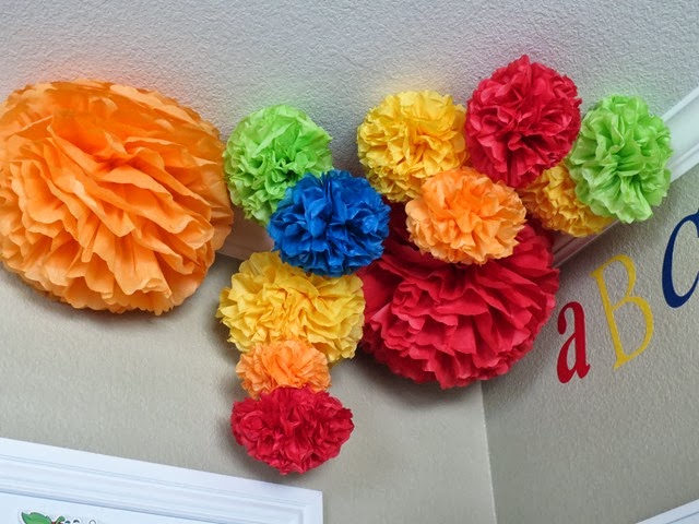 Classroom Decorating Ideas Tissue Pom Poms www.stylewithcents.blogspot.com Classroom Decorating Ideas Tissue Pom Poms www.stylewithcents.blogspot.com