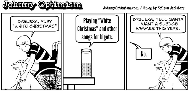 johnny optimism, medical, humor, sick, jokes, boy, wheelchair, doctors, hospital, stilton jarlsberg, dyslexa, bigot, Christmas, holiday