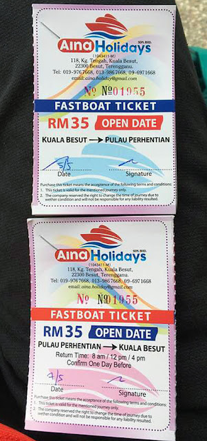 Tickets for Speedboat ride; RM70 two-way rides