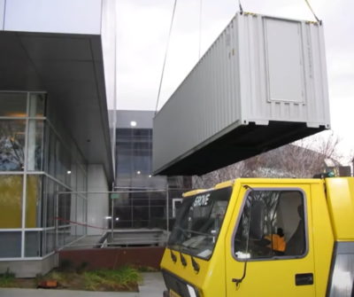 An early prototype container delivered to a cloud service provider. First Google cluster in a container