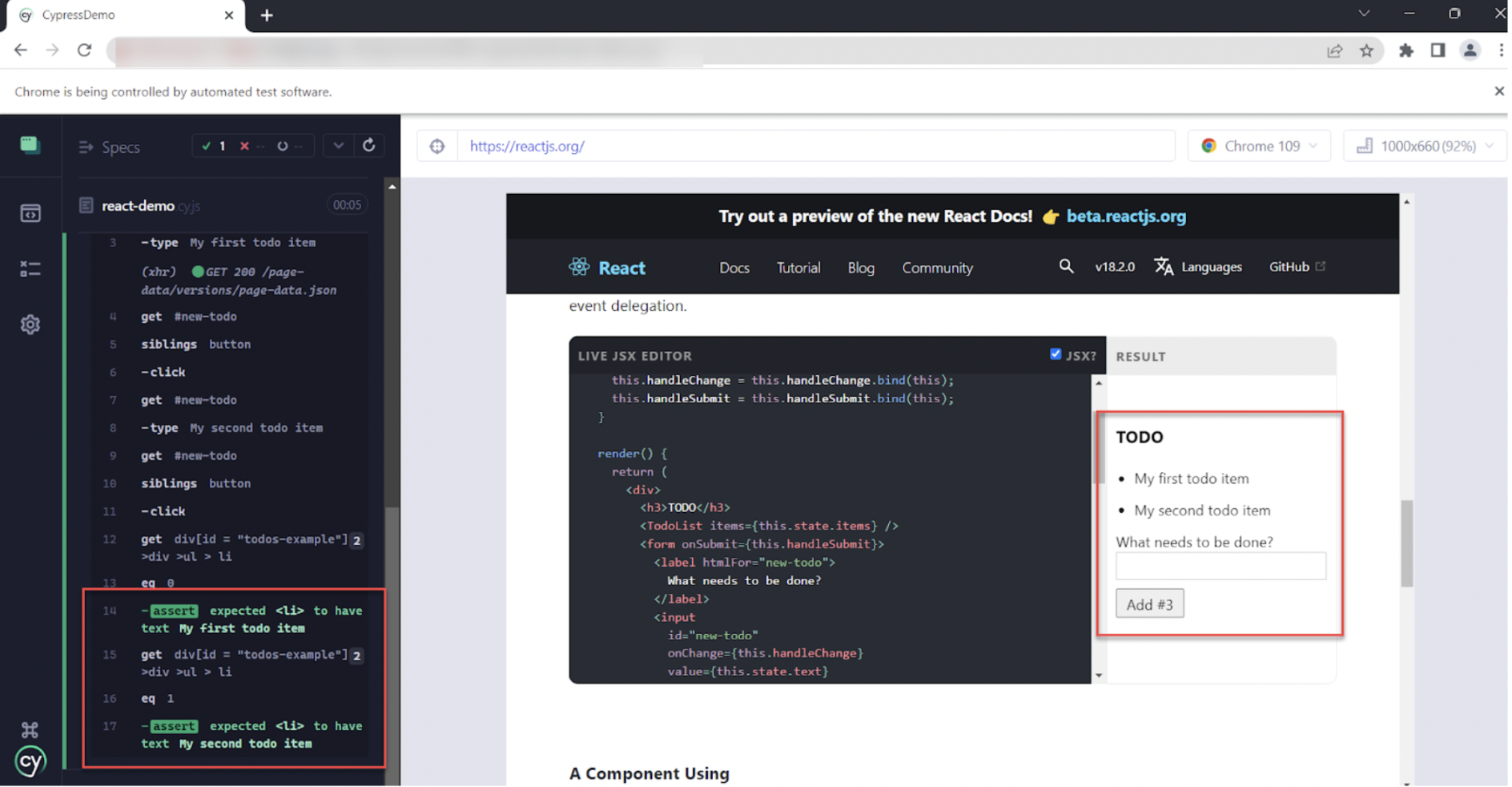 Cypress tests using the Cypress Window