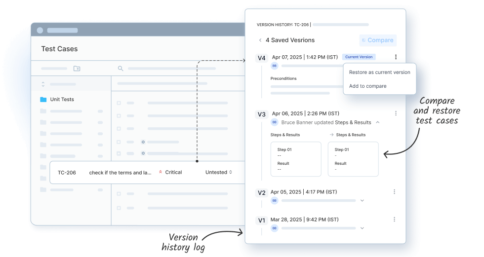 Test Case History Test Case Versioning
