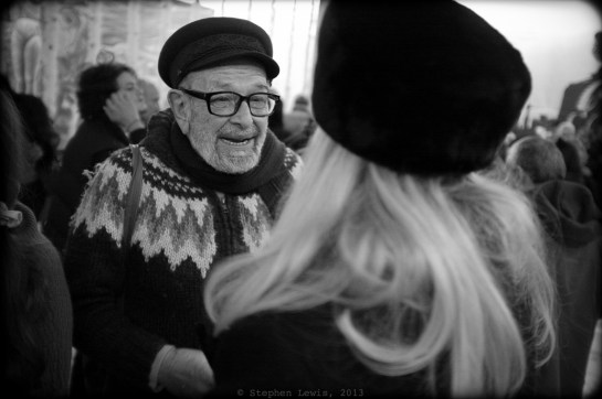 One-time cineast and eternal charmeur Doncho Papasov earned his eternal right to a "Greek fisherman's" hat by actually having once sailed solo around the world. The faux-fur "kalpak" atop the head of blonde hair in the foreground added a "Ninotchka"-like touch of nostalgia and elegance. (FujiX100, specs as per above.) Click in photo to enlarge.