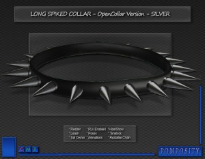 Long Spiked Collar - Silver