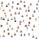 Impacto da diversidade no comprometimento e na satisfação profissional Imagem vetorizada mostrando ícones de várias pessoas conectadas em rede