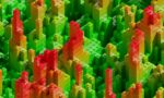 Imagem vibrante e colorida mostra uma paisagem criada completamente com blocos de LEGO.