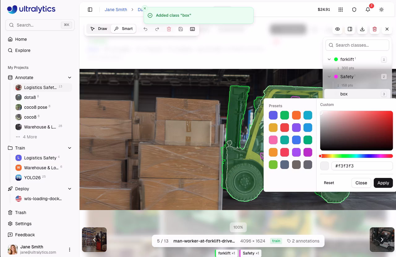 Ultralytics Platform Annotate Classes Tab Add New Class