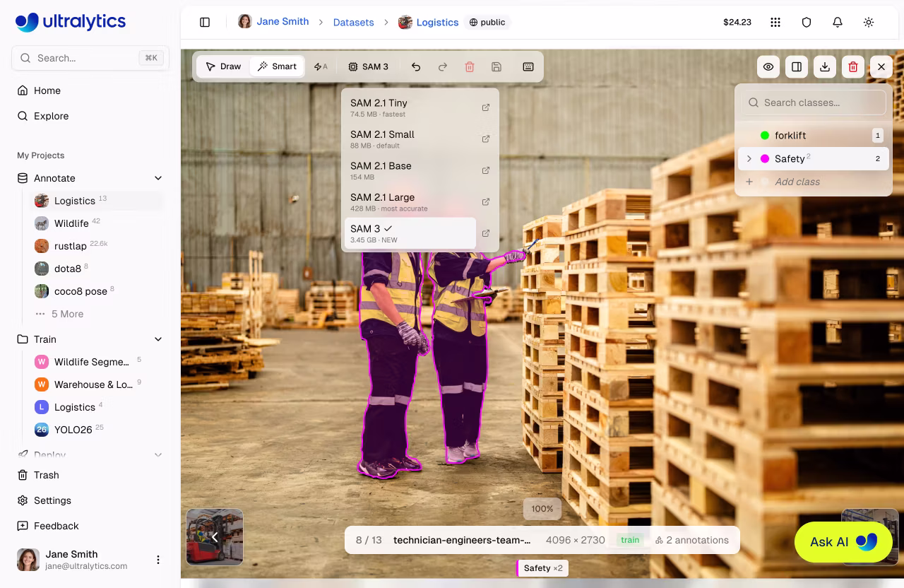 Ultralytics Platform Annotate Sam Model Selector