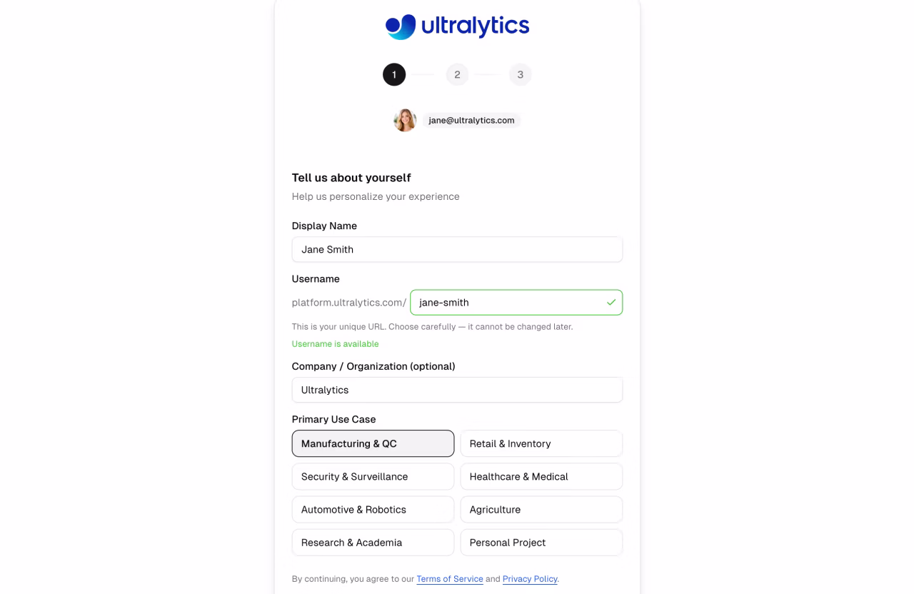 Ultralytics Platform Onboarding Profile With Use Case
