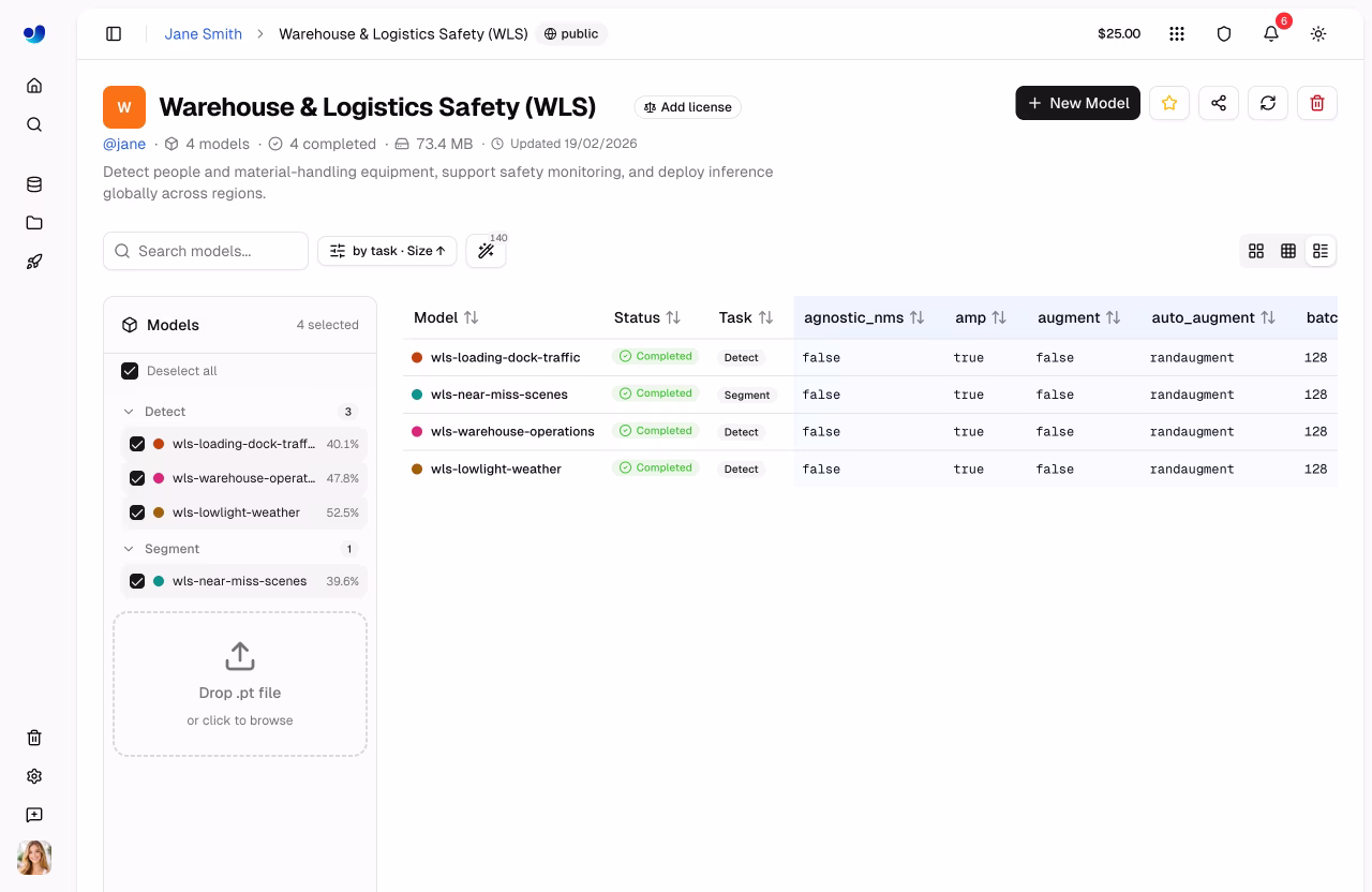Ultralytics Platform Project Comparison Table View