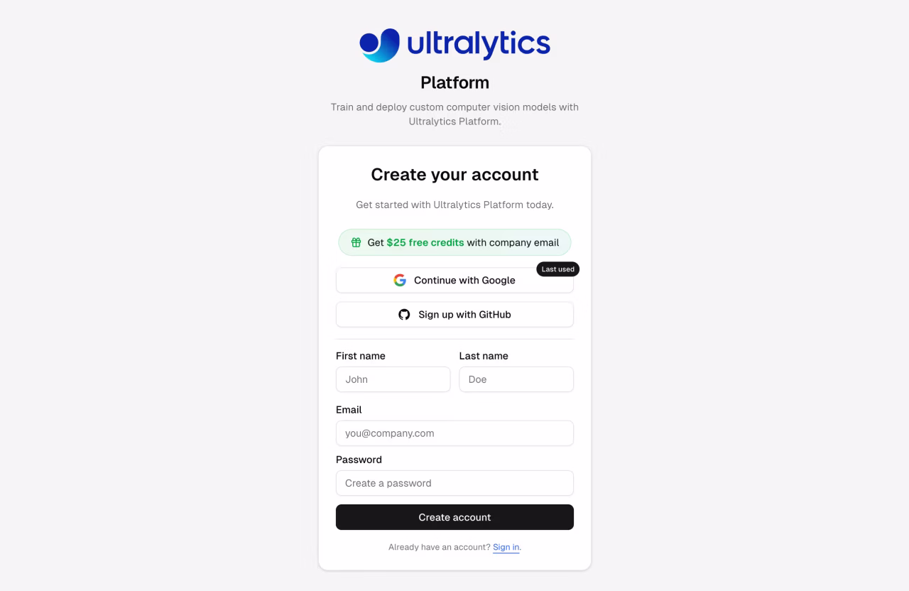 Ultralytics Platform Signup