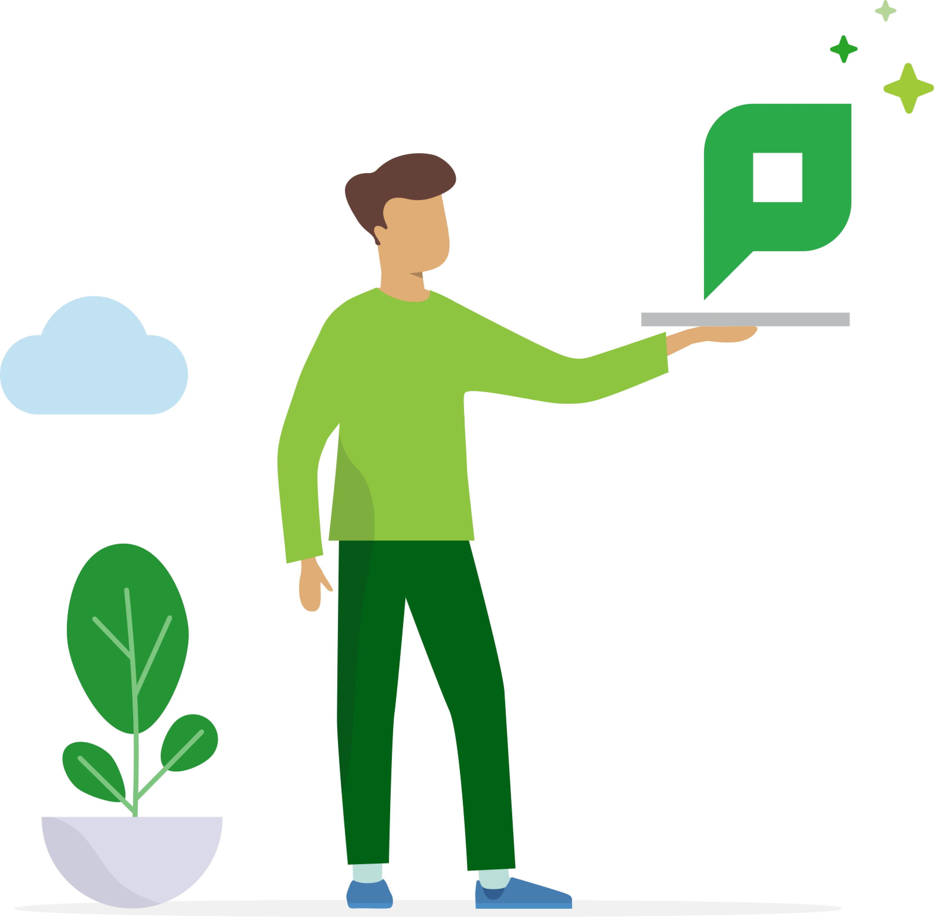 Illustration with person holding PaperCut symbol on a plate