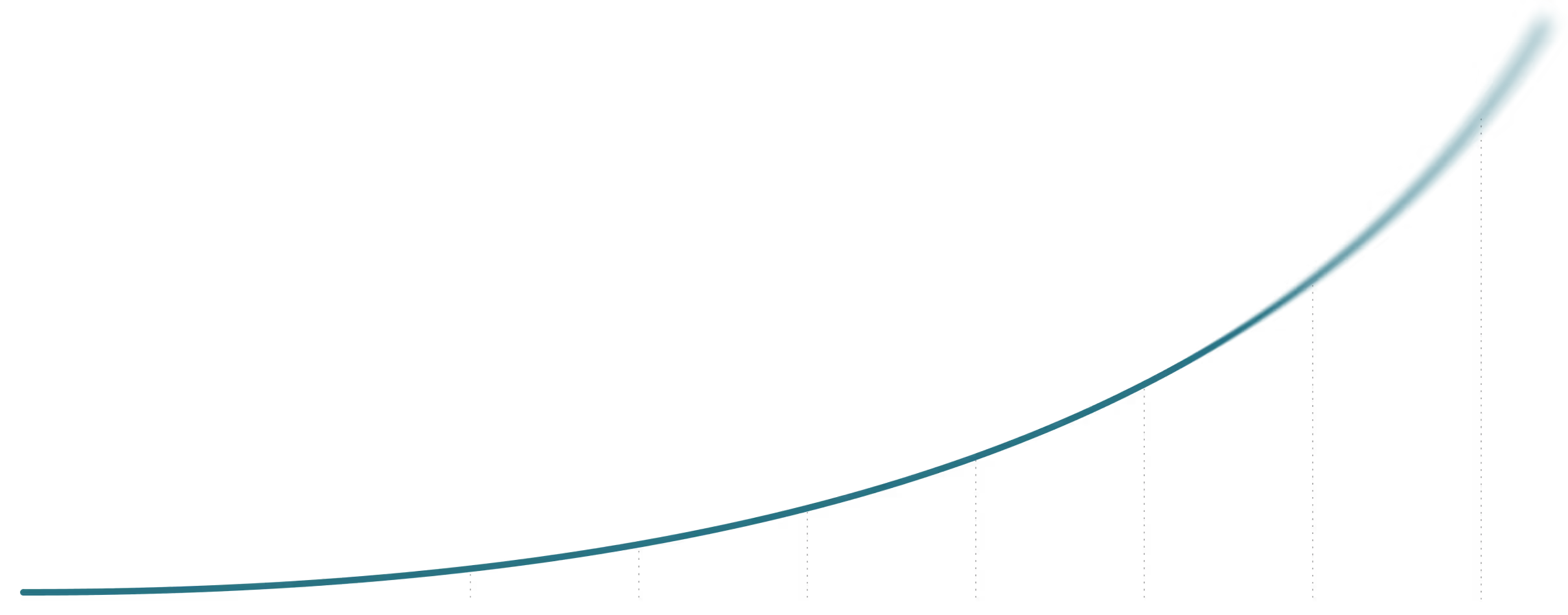 Curved upward exponential growth line on a black background.