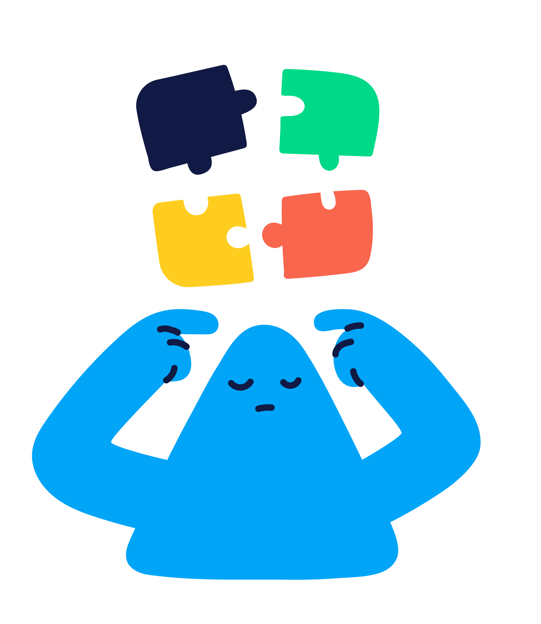 Thimble meditating with puzzle pieces above their head.