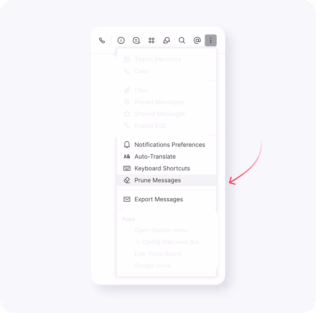 Dropdown-Menü einer Messaging-App mit Optionen wie Benachrichtigungseinstellungen, Automatische Übersetzung, Tastaturkürzel, Nachrichten löschen und Nachrichten exportieren.