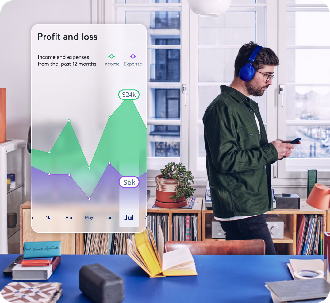 Wave customer checking their profit and loss report on the Wave mobile app