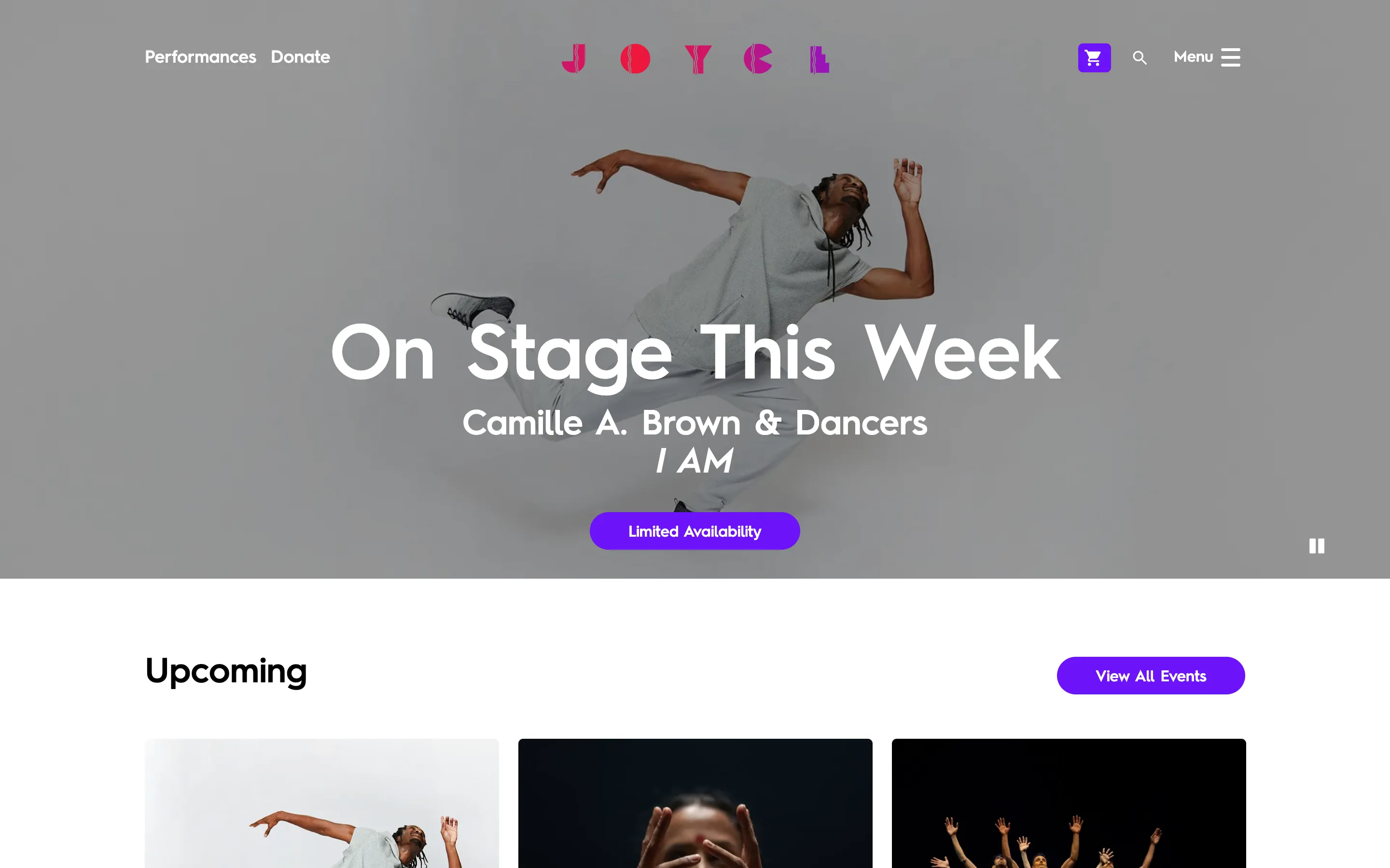 A desktop screen displaying the homepage of The Joyce Theater.