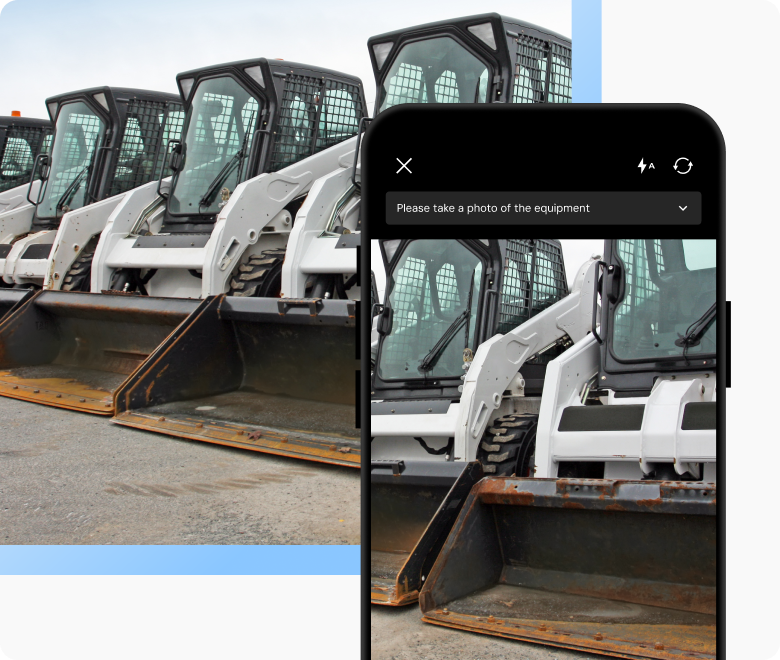 Mobile camera capturing multiple construction trucks.