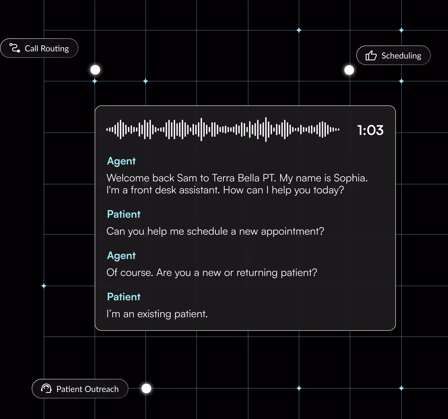 AI assistant scheduling a patient appointment via phone.