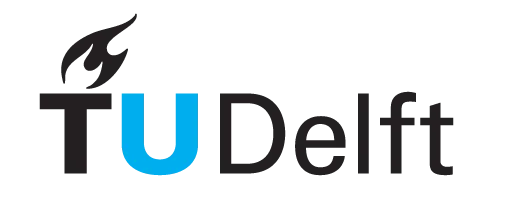TU Delft logo with stylized black and blue letters forming 'TU Delft'.