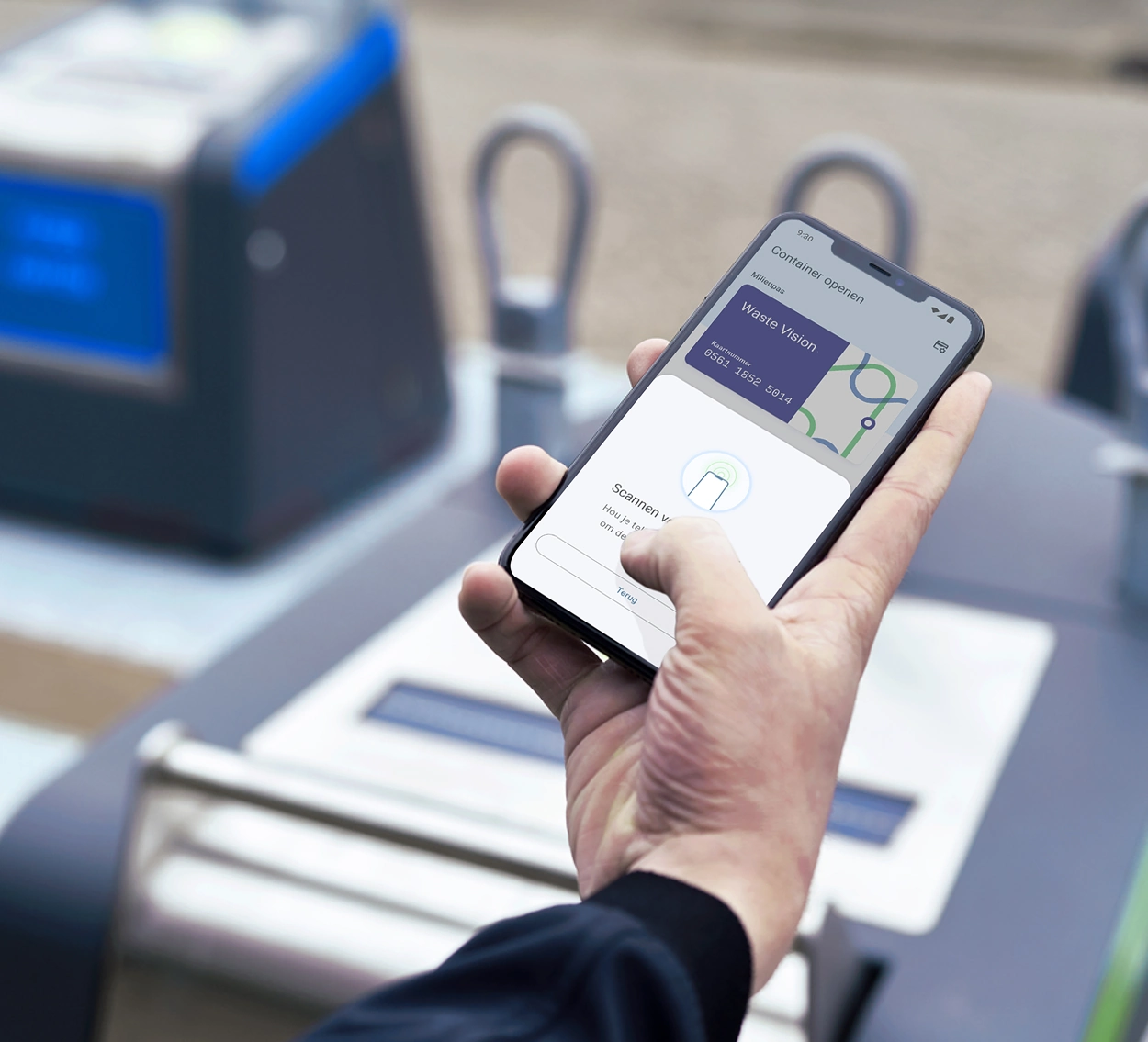 Opening an underground trash container with the Waste Vision mobile app