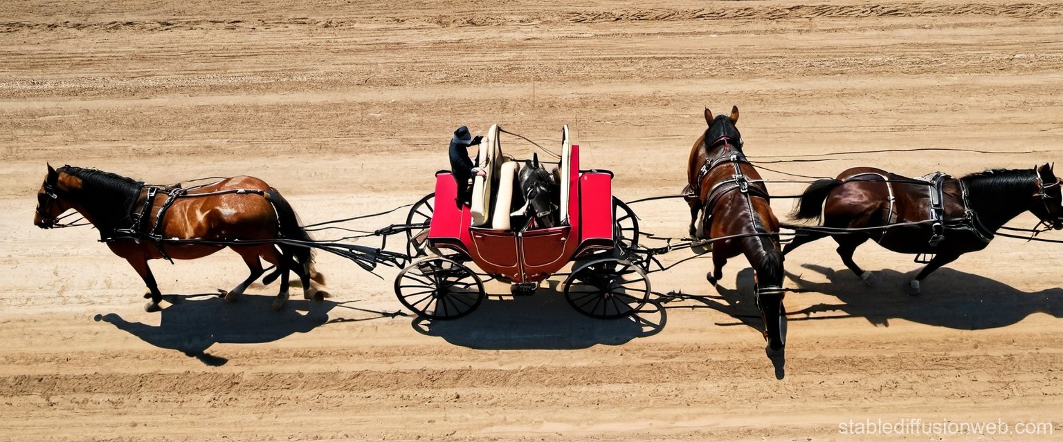 A purposely wrongly generated AI image of horsing pulling a carraige in different directions