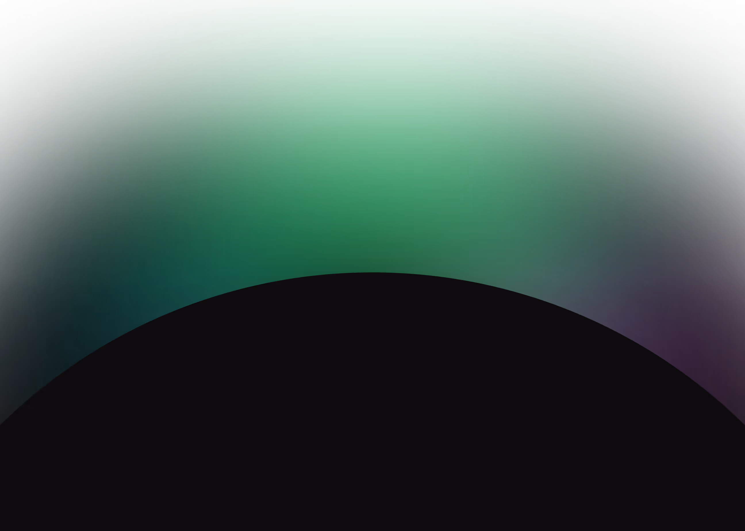 Silhouette of a large dark curved hill or sphere against a gradient background of green, blue, and purple hues.