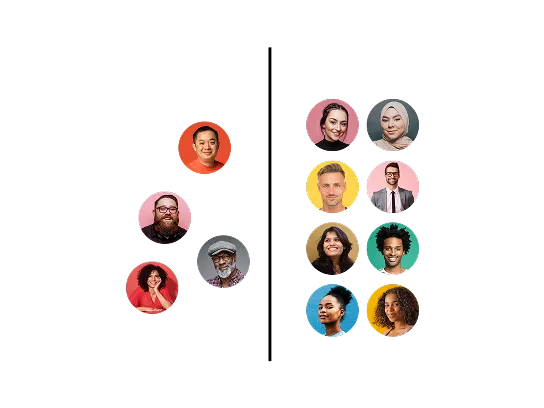 Illustration titled 'How it works' featuring diverse smiling people connected by lines showing steps: Create a Store, Sell Products, Make Money.