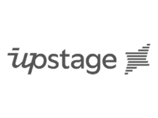 Upstage logo with stylized text and a striped graphic element on the right.
