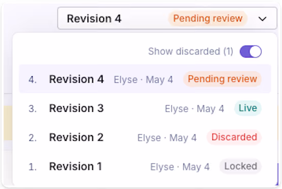 GrowthBook Feature Flags screenshot showing revision history.