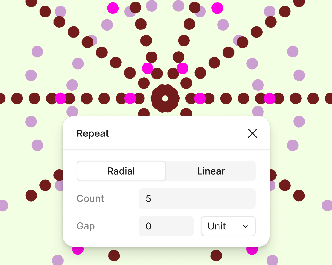 numerous dots with radial repeat settings overlay