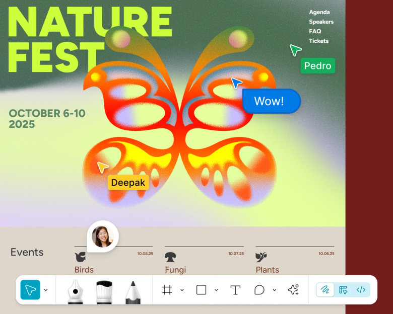 butterfly illustration on event flier with cursors and commentary