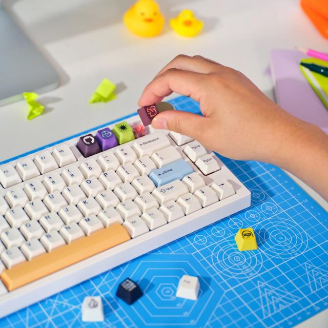 A photograph of custom keyboard caps from the GitHub Shop