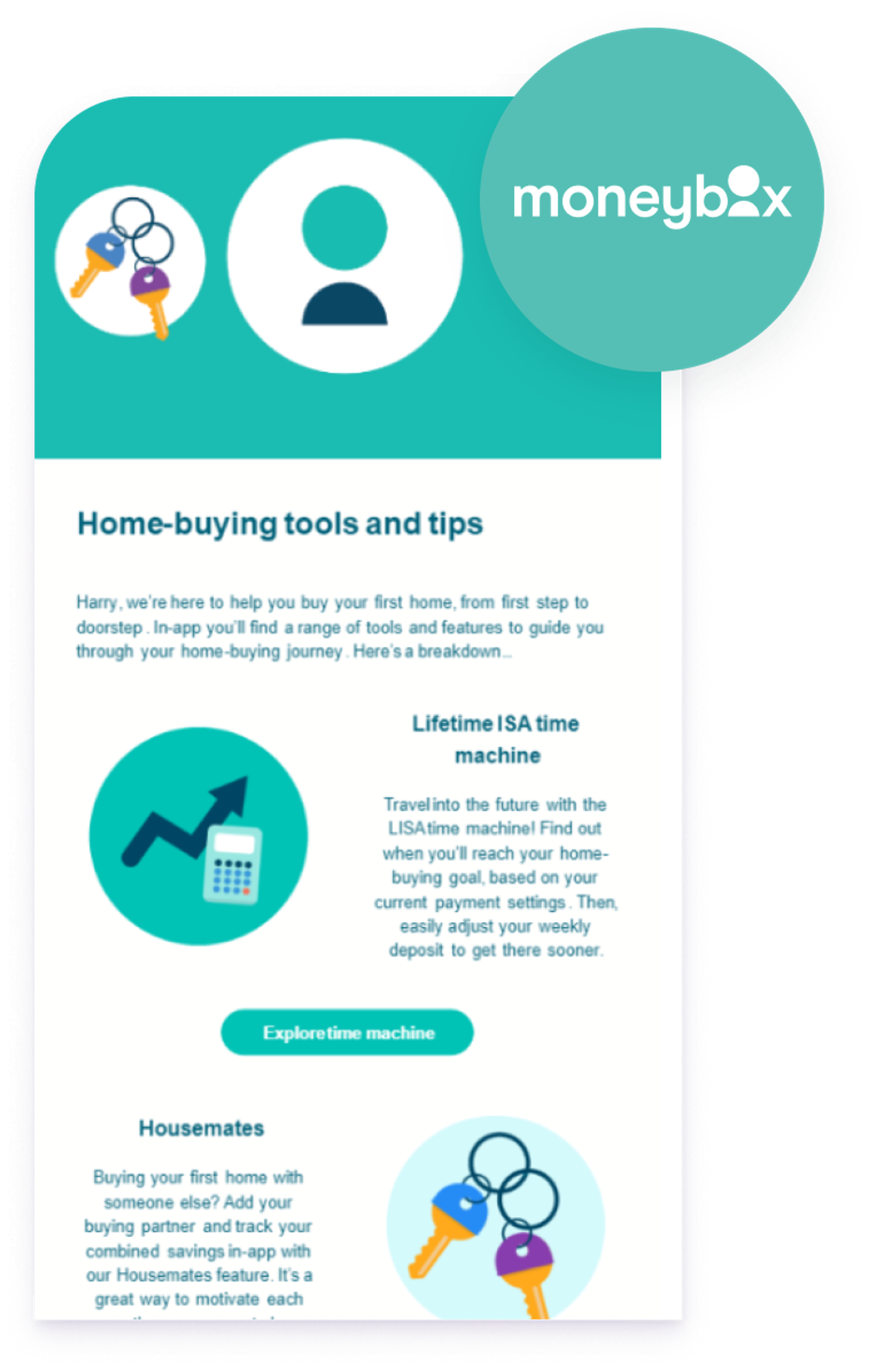 an advertisement for moneybox showing home buying tools and tips